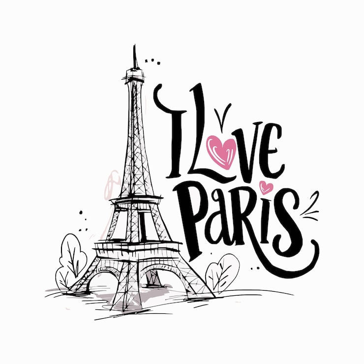 Vektor eine zeichnung eines turms mit den worten ich liebe paris