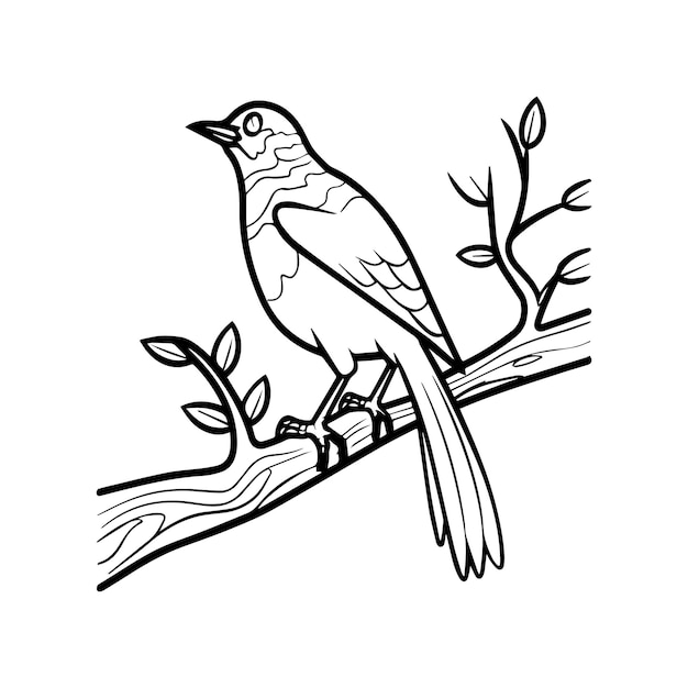 eine Zeichnung eines Vogels auf einem Zweig mit einem Zweig, auf dem "Vogel" steht