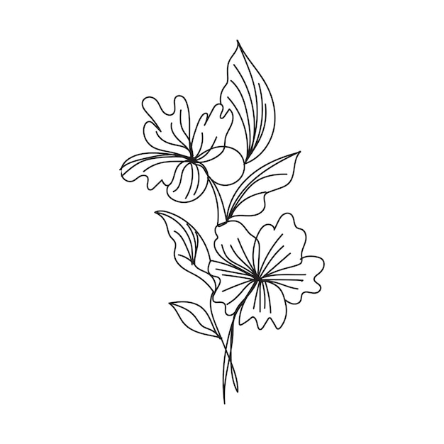 eine Zeichnung von Blumen, die auf einem weißen Hintergrund gezeichnet ist
