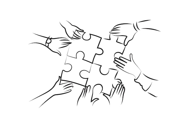 Eine Zeichnung von Menschen, die Puzzleteile zusammensetzen.