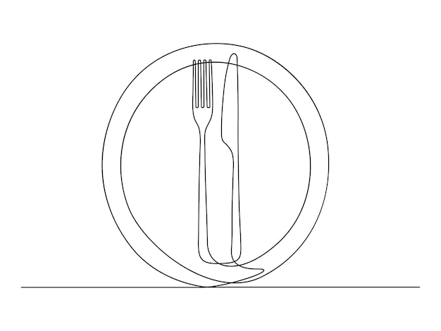 Vektor eine zeichnung von messer, gabel und tellerdekoration für café oder küchenrestaurant pro vektor