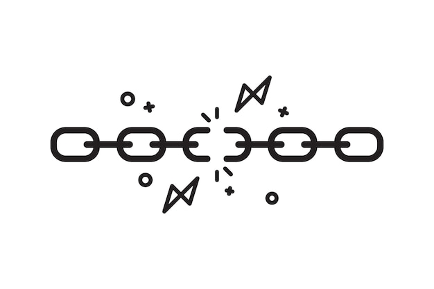 Vektor eine zerbrochene kette mit funken, eine kette in der mitte, schwarze vektorillustration