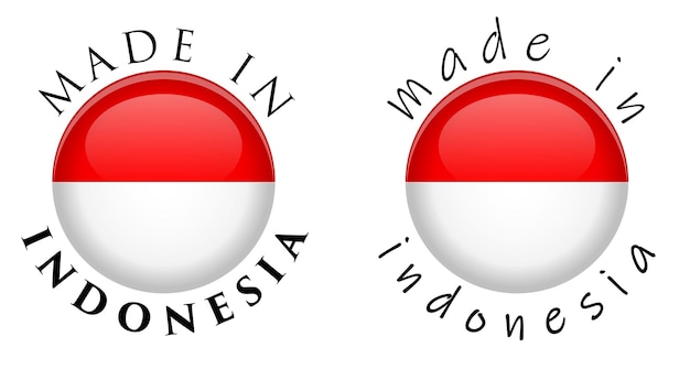 Einfach gemacht in indonesien 3d-tastenschild. text um kreis mit indonesischer flagge. anständige und lässige schriftartversion.