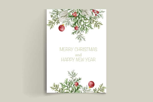 einfache Aquarell-Weihnachtskarte mit grünem und rotem Ornament