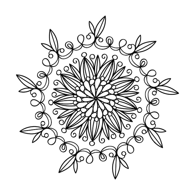 Vektor einfache blumenumriss-mandala-kunst im doodle-stil