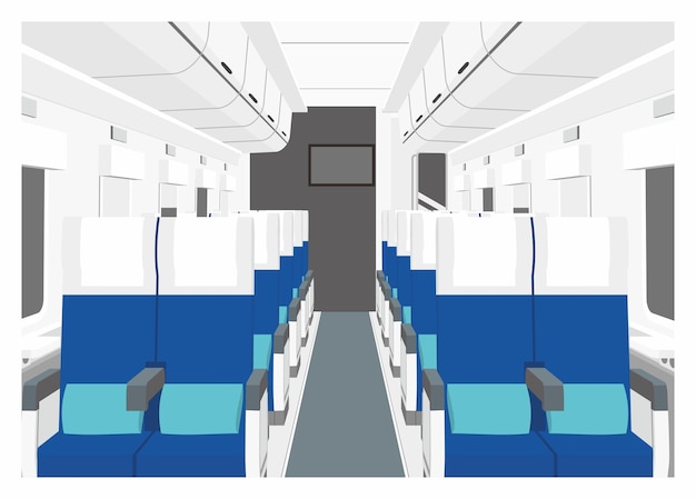 Einfache flache illustration des innenraums des zugwagens in perspektive