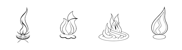 Einfache handgezeichnete lagerfeuer-umrisse im flachen design