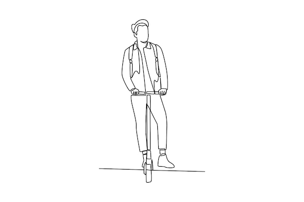 Einfache kontinuierliche Ein-Linien-Zeichnung der Aktivität, mit dem Roller zur Arbeit zu gehen, tägliche Aktivitäten, minimalistisches Konzept Einfache Vektorillustration