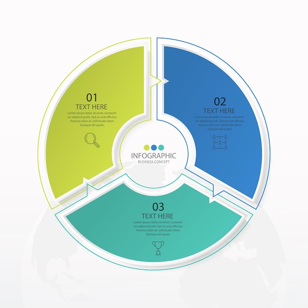 Einfache kreis-infografik-vorlage mit 3 schritten, prozess oder optionen or