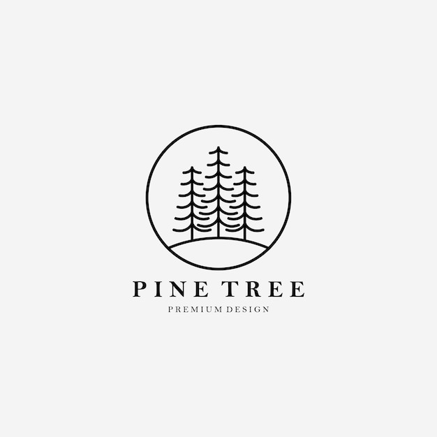 Einfache line art pine tree logo vector illustration design linear, minimalistischer baum, minimales baum-logo einfach