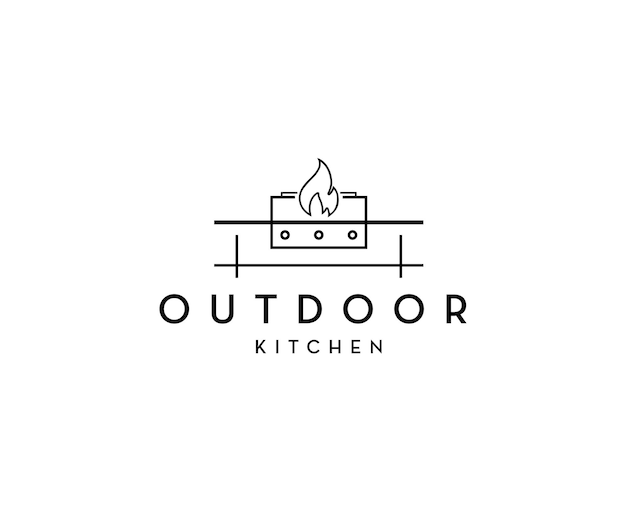 Einfache Linie Art Outdoor-Küche-Logo-Design-Vorlage
