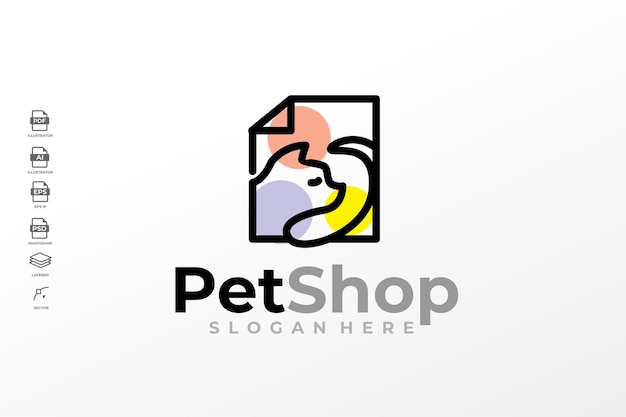 Einfache linie art pet shop hund katze logo design vorlage vektor