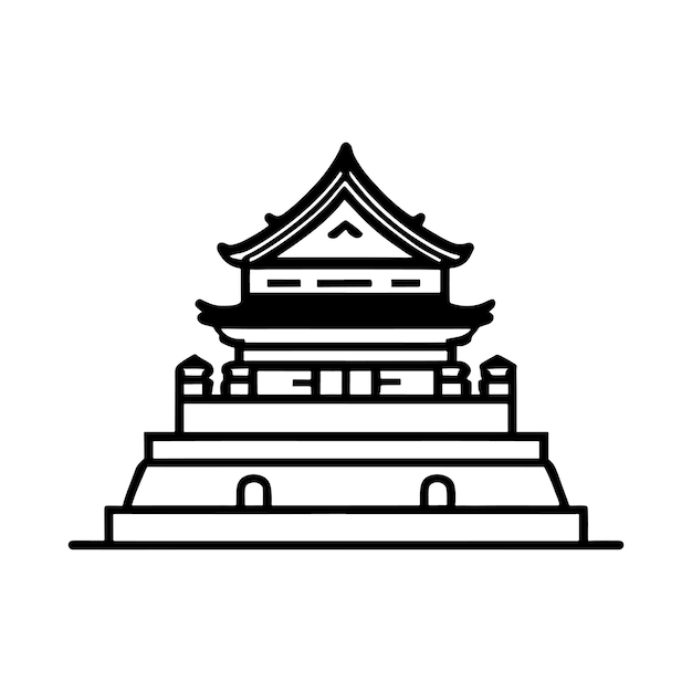 Einfache linienillustration der chinesischen oder japanischen architektur