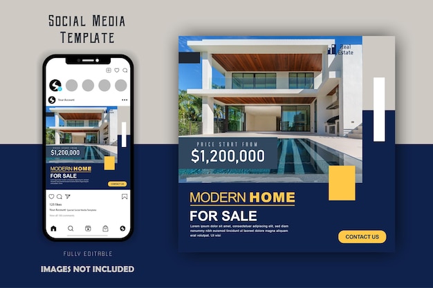 Einfache minimalistische Social-Media-Beitragsvorlage für Immobilien
