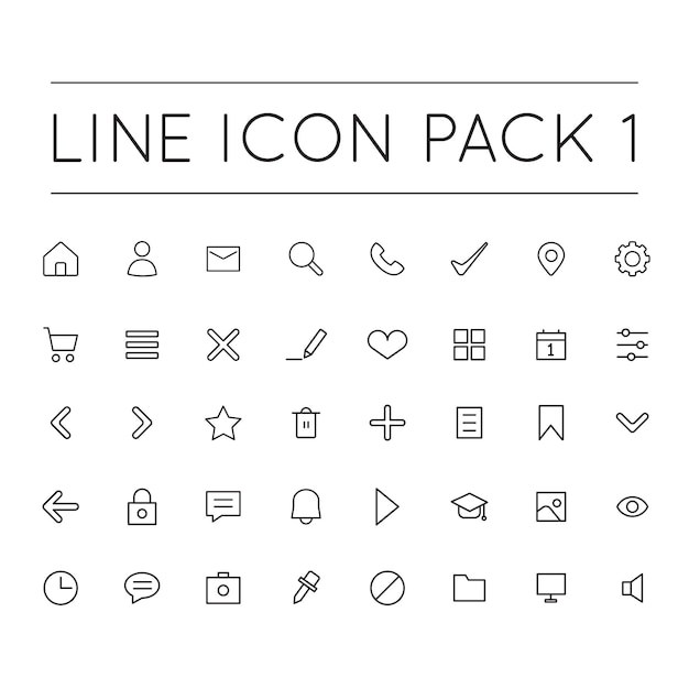 Einfache minimalistische süße linie icon pack 1 business-app ui ux