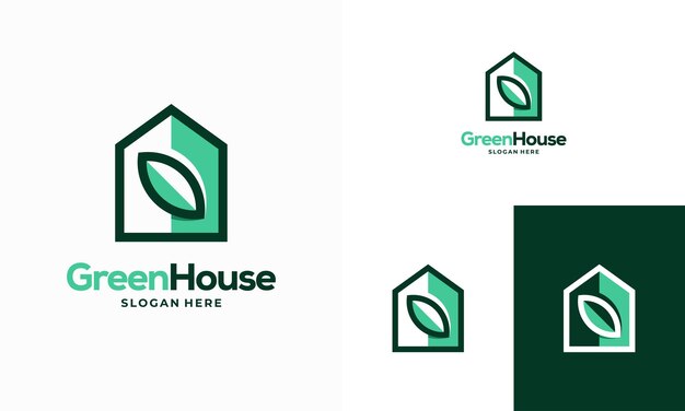 Einfache moderne kontur green house logo entwirft konzeptvektor, eco real estate logo entwirft symbolsymbol