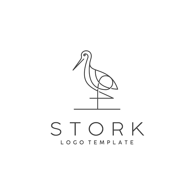 Einfache moderne mono-linienkunst des storch-vogel-logo-designs