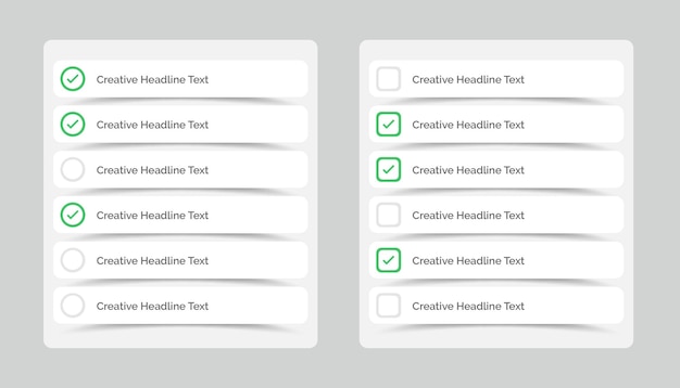 Vektor einfache multiple-choice-checkliste ui-vorlage mit kurvenschatten