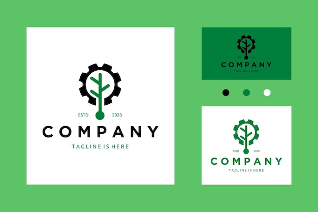 Einfache natur baum und getriebe vektor icon logo design inspiration