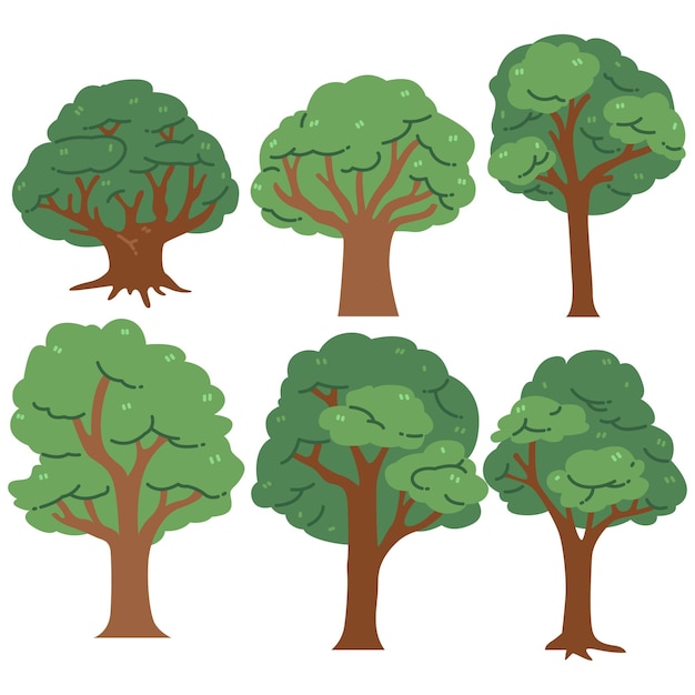 Einfache, saubere, flache Baum-Illustrationssatz