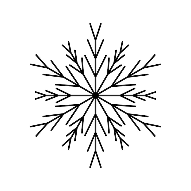 Einfache schneeflocke aus schwarzen linien. festliche dekoration für silvester und weihnachten