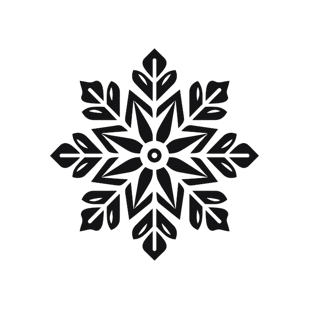 Einfache Schneeflockenform in schwarzer Isolation auf weißem Hintergrund