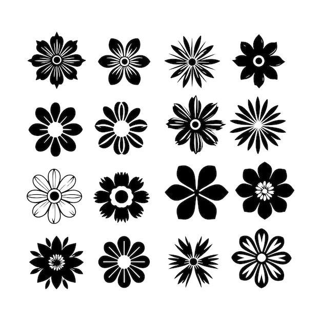 Einfache schwarz-weiße Blumen-Ikonen Vektorkunst-Illustration