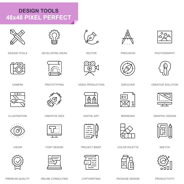 Vektor einfache set design tools linie icons