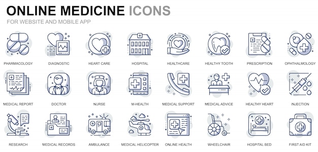 Einfache set gesundheitswesen und medical line icons für website und mobile apps