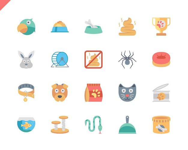 Einfache set pen und tier flache icons