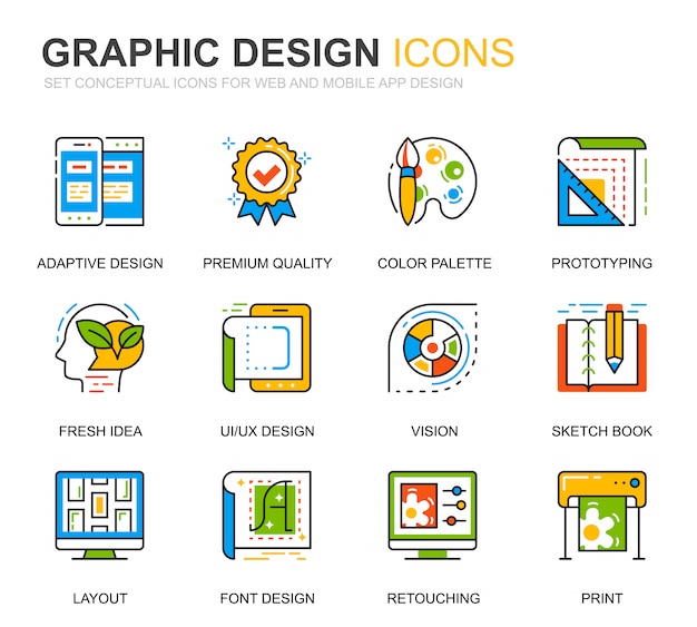 Einfache set-web-und grafikdesign-linie icons für website