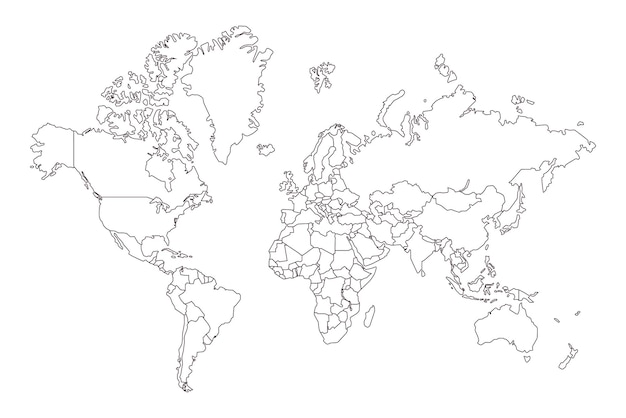 Vektor einfache stilisierte weltkarte mit landesgrenzen in minimalen linienumrissvektoren