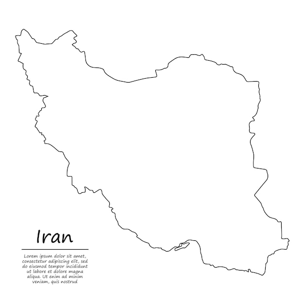 Einfache übersichtskarte des iran im stil einer skizzenlinie