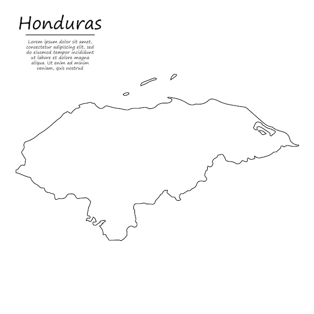 Einfache übersichtskarte von honduras, silhouette im skizzenlinienstil