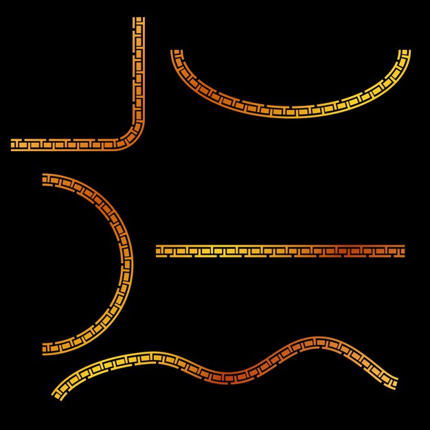 Einfache Vector Golden Half of Square, Oval, Square und Wave Corner Element Design, China Style, schwarzer Hintergrund