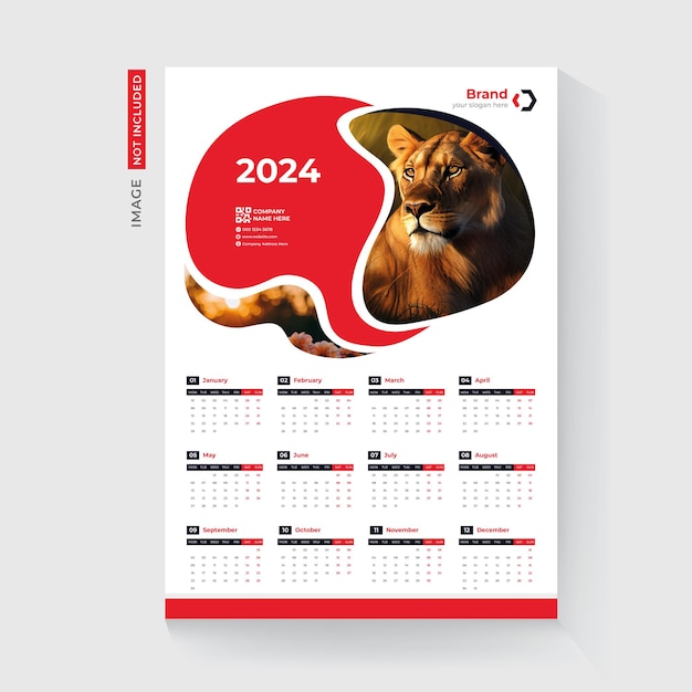 Einfacher einseitiger wandkalender für 2024