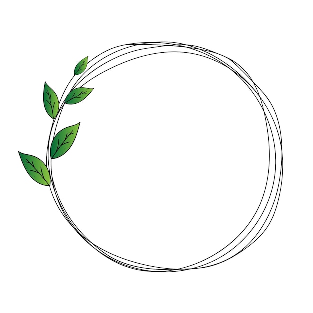Einfacher Kreisrahmen mit eleganten Blättern, Zweig und floralem Element Vektorisolierte ClipArt auf weißem Hintergrund Handgezeichnete Blumenkränze