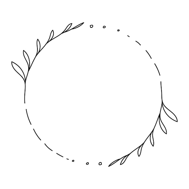 Einfacher Kreisrahmen mit eleganten Blättern, Zweigen und floralen Boho-Elementen im Doodle-Stil Vektorisolierte ClipArts auf weißem Hintergrund Handgezeichnete Blumenkränze