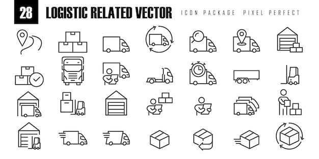 Einfacher Satz von Truck Logistics Related Vector Line Icons Pixel perfekt für Web- oder mobile App-Vektor