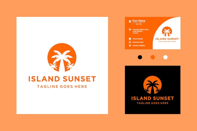 Einfacher schönheits-sonnenuntergang mit palmen-ikonen-logo-vektor-design-illustration
