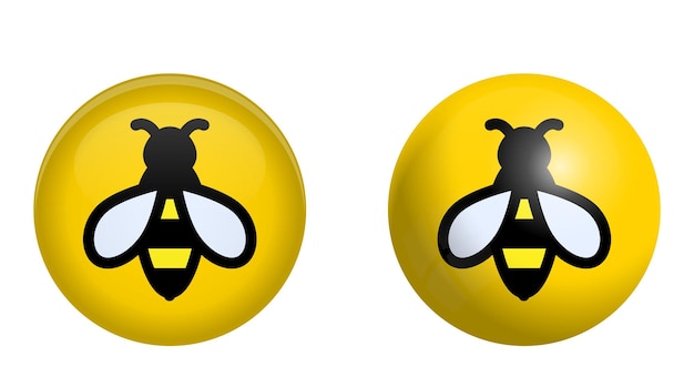 Einfaches Biensymbol in gelber Kugel oder 3D-Kreis