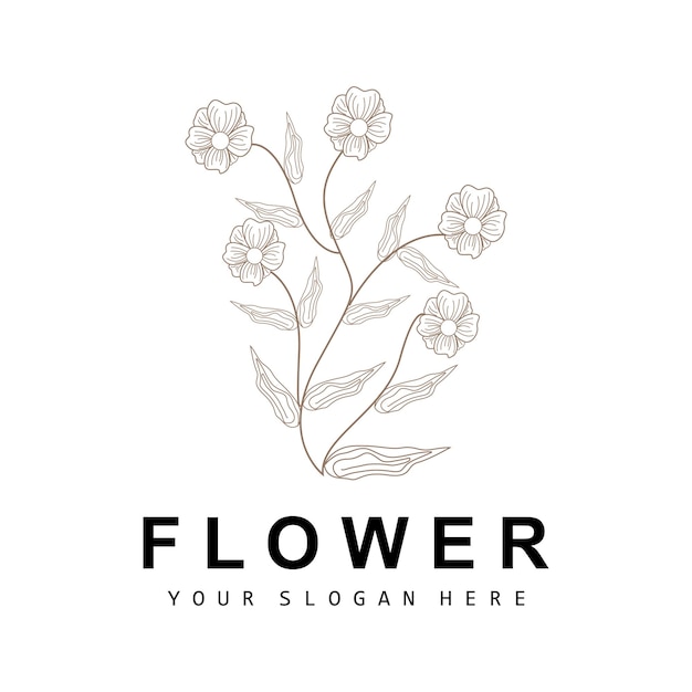 Einfaches botanisches blatt und blume logo vektor natürlicher linienstil dekoration design banner flyer hochzeitseinladung und produkt-branding