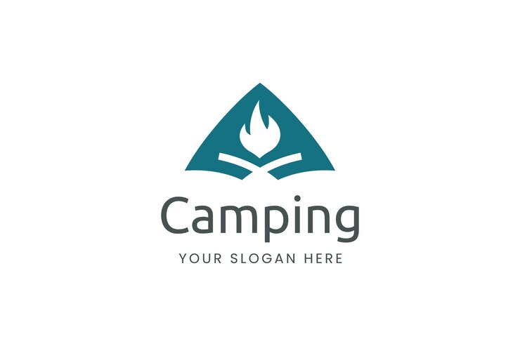 Einfaches Camping-Logo mit Zeltform und Lagerfeuer