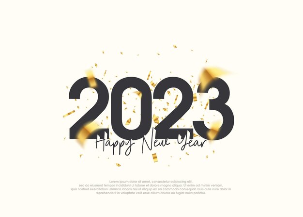 Einfaches Design frohes neues Jahr 2023 mit verstreutem Goldband