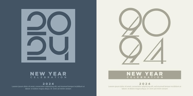 Einfaches Design Frohes Neues Jahr Nummer 2024 Premium-Vektor für Banner-Poster, Social-Media-Beiträge und Kalender