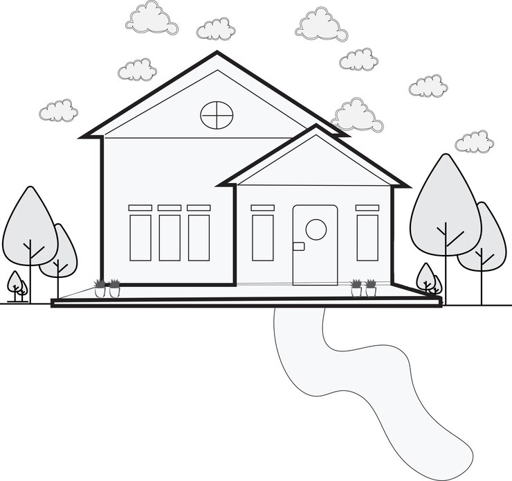 Einfaches Dorfhaus-Malvorlagen-Clipart-Design