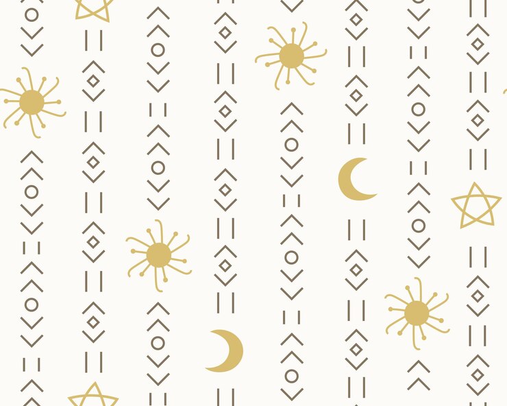 Vektor einfaches ethnisches stammesmuster aztec indianer mexikaner nahtloses muster mit streifen mond sonnenformen hintergrund