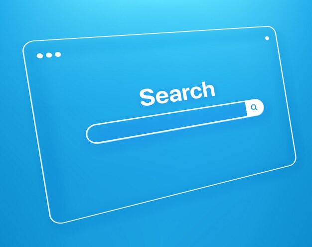 Einfaches flaches Browserfenster mit perspektivischer Sucheingabe