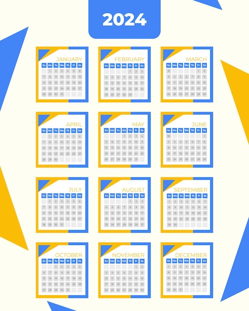 Vektor einfaches kalendervorlagendesign für 2024