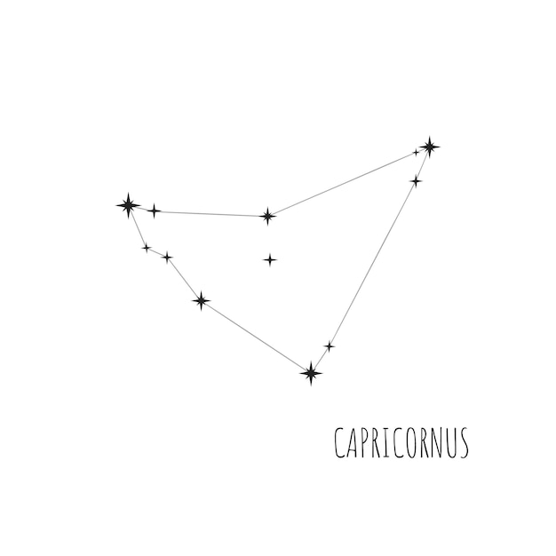 Einfaches Konstellationsschema Capricornus, Doodle, gezeichneter Satz linearer Symbole aller 88 Konstellationen